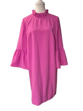 J. Crew Ruffle Neck Bell Sleeve Midi Dress in Fuchsia